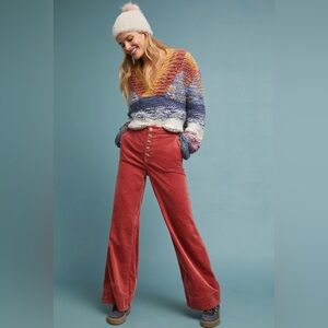 Anthropologie Red Wide Leg Pants
